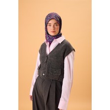 Silk Home İnce Pamuk Soft Eşarp Mor-Fıstık Yeşili-Gri-Fuşya Desenli Nefes Alan Kaymaz Dokulu 90x90