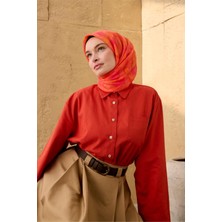 Silk Home İnce Pamuk Soft Eşarp Nar Çiçeği-Pembe Yanık Sarı Desenli Nefes Alan Tok Duruşlu 90x90