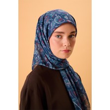 Silk Home İnce Pamuk Soft Eşarp Gece Mavisi-Kırmızı Desenli Kaymaz Dokulu Tok Duruşlu 90x90