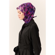 Silk Home İnce Pamuk Soft Eşarp Mor-Fuşya Desenli Kaymaz Dokulu Tok Duruşlu 90x90