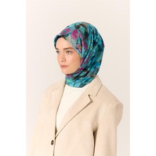 Silk Home İnce Pamuk Soft Eşarp Mavi-Bebe Mavi Desenli Kaymaz Dokulu Tok Duruşlu 90x90