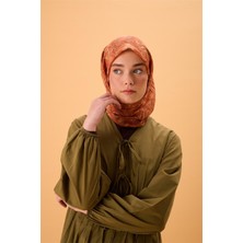 Silk Home İnce Pamuk Soft Eşarp Koyu Turuncu-Kiremit Desenli Kaymaz Dokulu Tok Duruşlu 90x90