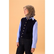 Silk Home İnce Pamuk Soft Eşarp Antrasit-Bej Geometrik Desenli Tok Duruşlu 90x90