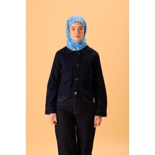 Silk Home İnce Pamuk Soft Eşarp Gök Mavi-Saks Desenli Tok Duruşlu 90x90