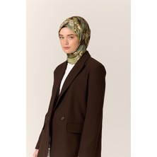 Silk Home İnce Pamuk Soft Eşarp Haki-Fıstık Yeşili Desenli Kaymaz Dokulu Tok Duruşlu 90x90