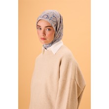 Silk Home İnce Pamuk Soft Eşarp Çağla-İndigo Desenli Tok Duruşlu 90x90