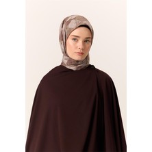 Silk Home İnce Pamuk Eşarp Kahverengi-Yeşil Vizon Yaprak Desenli Tok Duruşlu 90x90