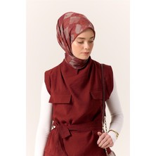 Silk Home İnce Pamuk Soft Eşarp Taba-Bordo Desenli Kaymaz Dokulu Tok Duruşlu 90x90