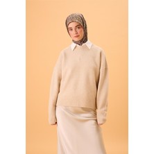 Silk Home İnce Pamuk Soft Eşarp Kahverengi Yeşil Krem Vizon Desenli Kaymaz Dokulu Tok Duruşlu 90x90