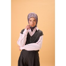 Silk Home İnce Pamuk Soft Eşarp Eflatun-Lila Desenli Tok Duruşlu 90x90