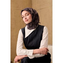 Silk Home İnce Pamuk Soft Eşarp Siyah-Nescafe Pastel Mor Desenli Nefes Alan Tok Duruşlu 90x90