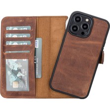 Gp Iguana Apple iPhone 14 Pro Max Uyumlu Deri Cüzdanlı Kılıf Mwwn G2 Kahve