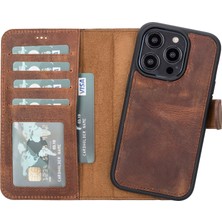 Gp Iguana Apple iPhone 14 Pro Uyumlu Deri Cüzdanlı Kılıf Mwwn G2 Kahve