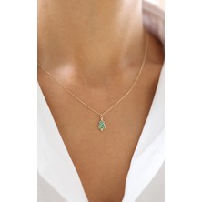 Zeyd Jewelry Yeşil Mineli Çam Ağacı 14 Ayar Altın Kolye