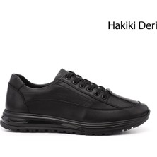 GÖNDERİ Erkek Siyah  Bağcıklı Hakiki Deri Sneaker