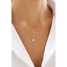 Zeyd Jewelry Beyaz Mineli Çam Ağacı 14 Ayar Altın Kolye