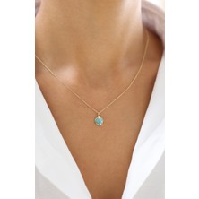 Zeyd Jewelry Turkuaz Mineli Deniz Kabuğu 14 Ayar Altın Kolye