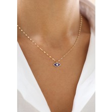 Zeyd Jewelry Lacivert Mine Taşlı Nazar Boncuğu 14 Ayar Altın Kolye