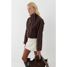 MARKALİSTE Yaka Detaylı Kısa Ceket Kahverengi