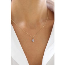 Zeyd Jewelry Lacivert Mineli Çam Ağacı 14 Ayar Altın Kolye