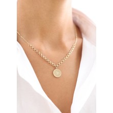 Zeyd Jewelry Kalın Zincirli Taşlı Madalyon 14 Ayar Altın Kolye