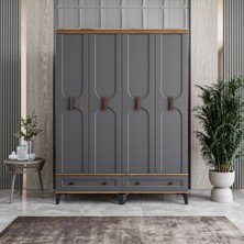 Monzio Loren 4 Kapaklı Çekmeceli Gardırop Tamamı Mdf (Antrasit)