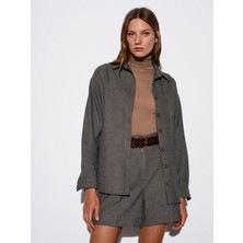 Dilvin 50525 Melanjlı Oversize Gömlek-Kahve