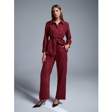 Dilvin 72164 Beli Lastikli Süet Pantolon-Bordo