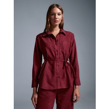 Dilvin 50518 Kemerli Süet Gömlek-Bordo