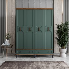 Monzio Loren 4 Kapaklı Çekmeceli Gardırop Tamamı Mdf (Yeşil)