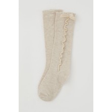 Katamino Kız Çocuk Golf Çorap Bilek Kısmı Fiyon Aksesuarlı 1-8 Yaş, Bej Melanj