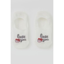 Katamino Kız Çocuk Babet Çorap Sevgi Temalı Kalp Baskılı 5-14 Yaş, Ekru