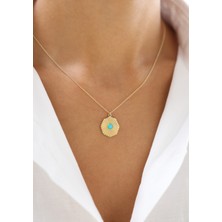 Zeyd Jewelry Antik Dokulu Turkuaz Taşlı 14 Ayar Altın Kolye