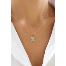 Zeyd Jewelry Yeşil Mineli Kurbağa 14 Ayar Altın Kolye