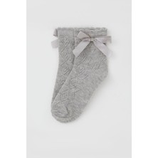 Katamino Kız Çocuk Soket Çorap File Detaylı 5-10 Yaş, Gri Melanj