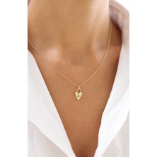 Zeyd Jewelry Yeşil Taşlı Kalp Kilit 14 Ayar Altın Kolye