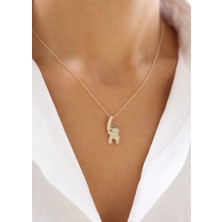 Zeyd Jewelry Işıltılı Yeşil Taşlı Işlemeli Fil 14 Ayar Altın Kolye