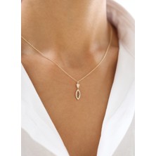 Zeyd Jewelry Işıltılı Çerçeveli Siyah Taşlı 14 Ayar Altın Kolye