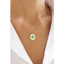 Zeyd Jewelry Yeşil Taşlı Oval 14 Ayar Altın Kolye