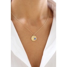 Zeyd Jewelry Antik Görünümlü Mavi Taşlı 14 Ayar Altın Kolye