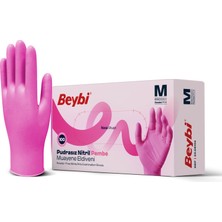 Beybi  Pudrasız Pembe Nitril Muayene Eldiveni - 100'LÜK Kutu