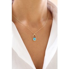 Zeyd Jewelry Turkuaz Taşlı Dikdörtgen 14 Ayar Altın Kolye