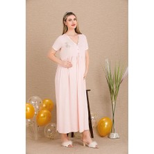 Nightlove Lady Lingerie Düğmeli V Yaka ve Dantel Gül Detaylı Kısa Kollu Hamile&lohusa Gecelik Elbise