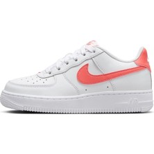 Nike Air Force 1 Af1 Gs Leather Unisex Sneaker Turuncu Swoosh Hakiki Deri Günlük Spor Ayakkabı Beyaz-Turuncu