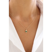 Zeyd Jewelry Şık Yeşil Taşlı 14 Ayar Altın Kolye
