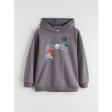 LC Waikiki Lcw Kids Gri Kapüşonlu Brawl Stars Baskılı Erkek Çocuk Sweatshirt