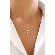 Zeyd Jewelry Üç Sıralı Mavi Taş Detaylı 14 Ayar Altın Kolye