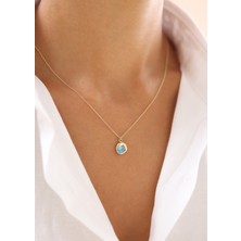 Zeyd Jewelry Vintage Esintili Mavi Taşlı 14 Ayar Altın Kolye