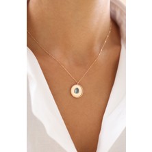 Zeyd Jewelry Damla Kesim Mavi Taşlı Yuvarlak 14 Ayar Altın Kolye