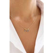 Zeyd Jewelry Modern Üçgen Figürlü Mavi Taşlı 14 Ayar Altın Kolye